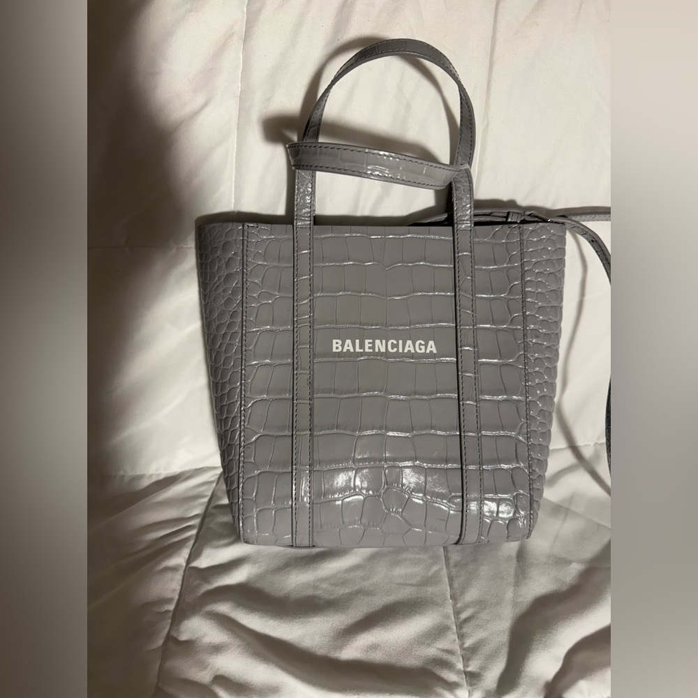 Balenciaga Glossy Gray Croc-Embossed Tote